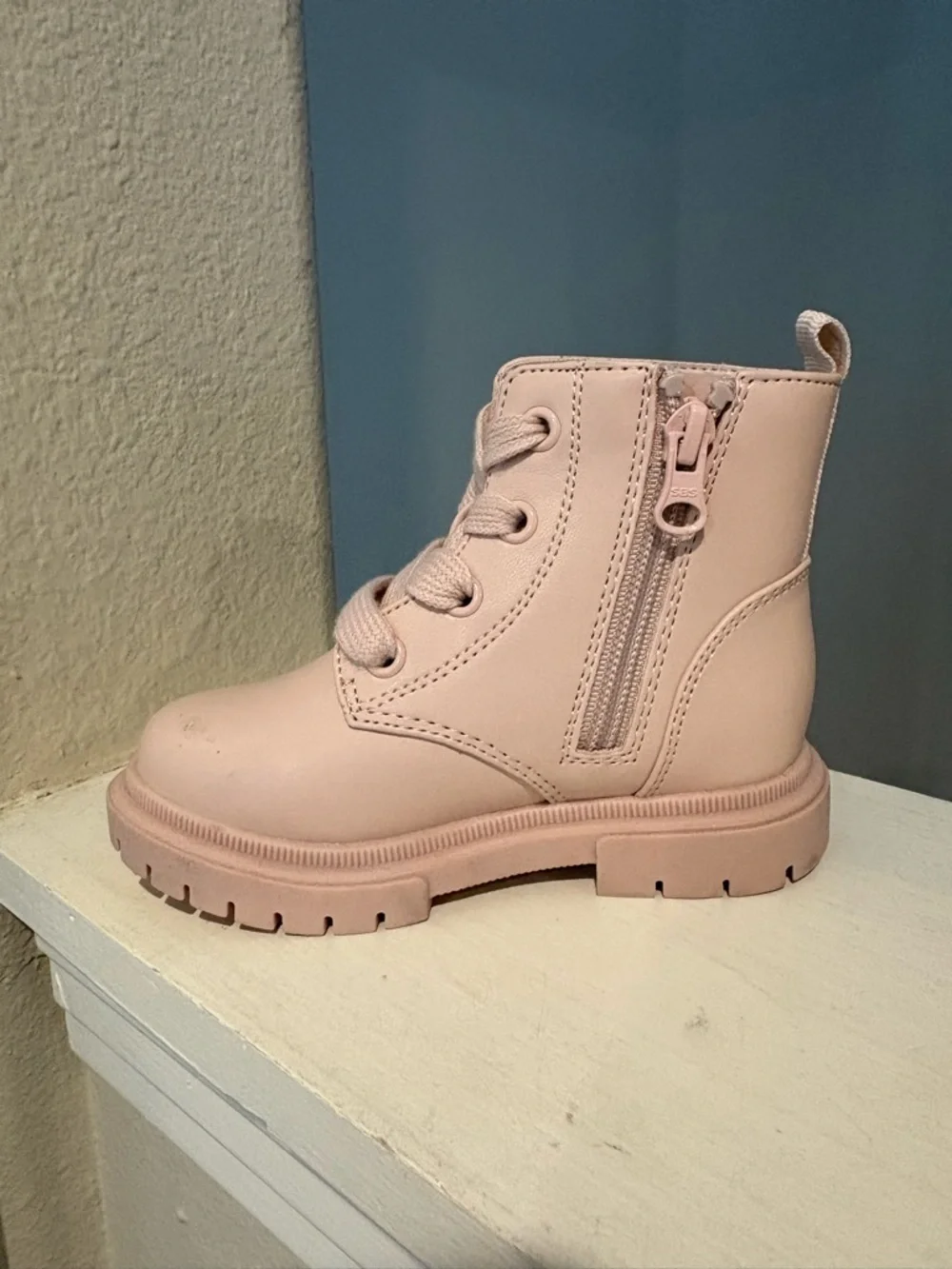 Cat And Jack Lace Up/Zip Pink Blush Amaya Combat Boot Toddler Sz 8
